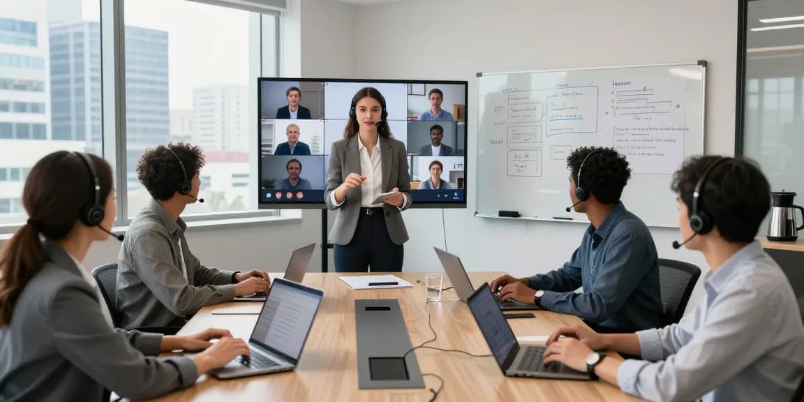 Team collaborating in a modern office using remote call control technology for effective communication.