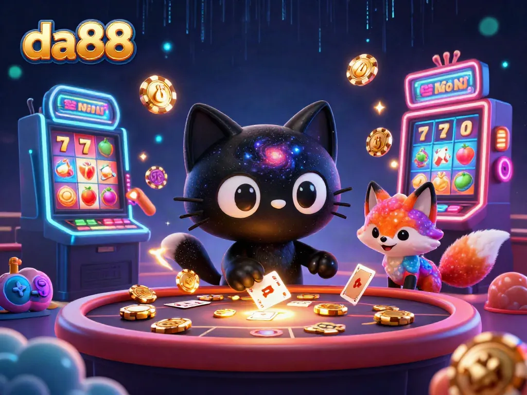 Experience the thrill of da88 with a cosmic jackpot scene featuring a black hole cat and nebula fox.