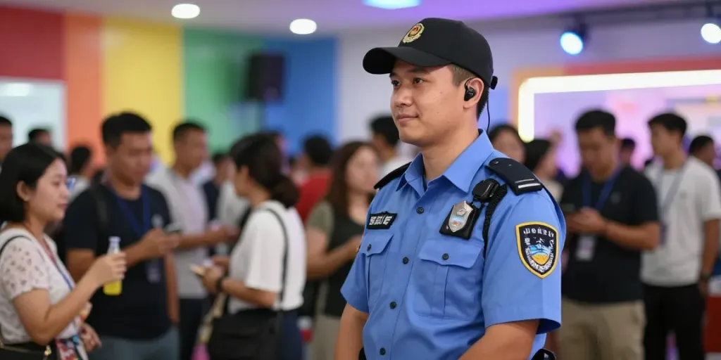 Security guard ensuring safety at a local event, trusted protection for the community.