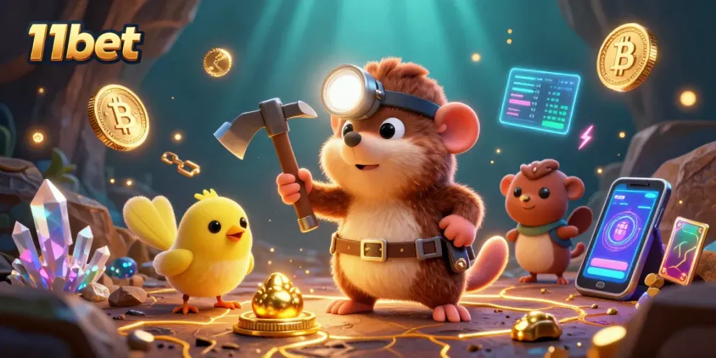 Bet with 11bet while exploring a vibrant treasure-filled cave in a dynamic 3D scene.