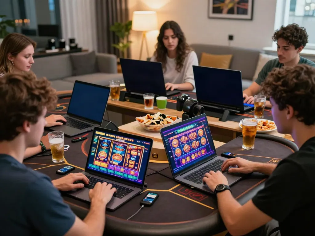 Engaging atmosphere of players enjoying the best non gamstop casinos uk online gaming experience.