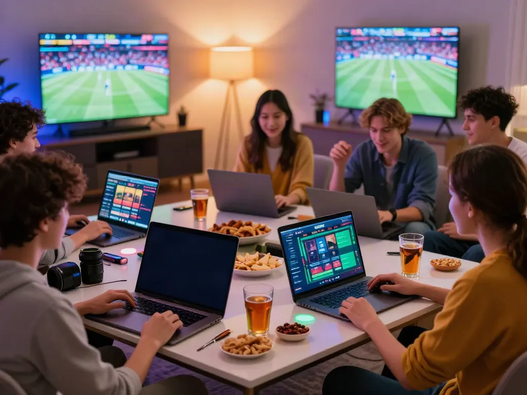 Engaged group enjoying online gaming at https://nbet.page/ with vibrant atmosphere.