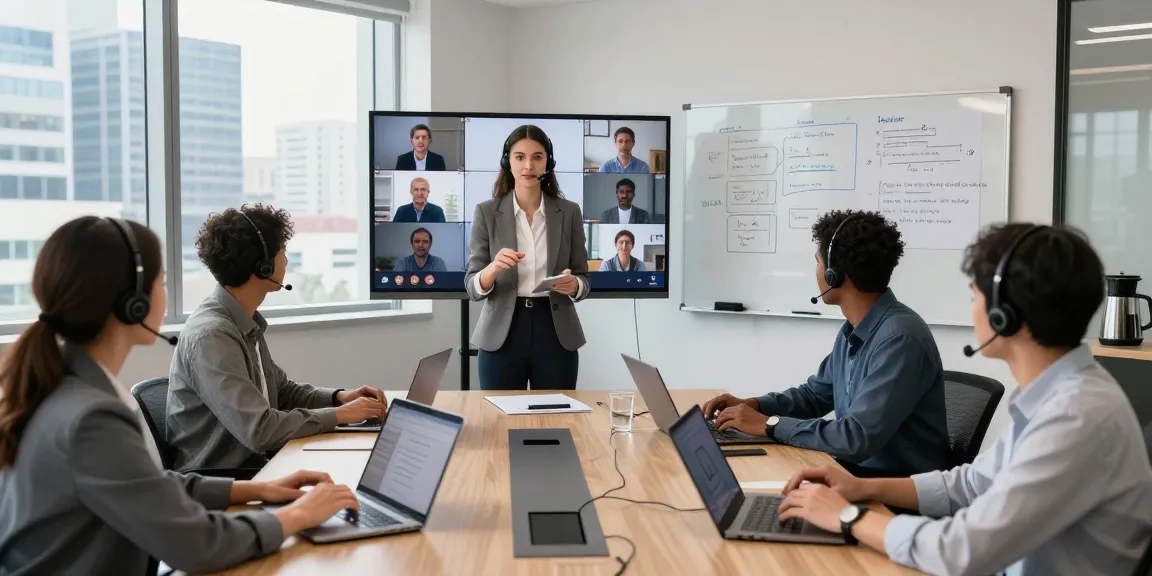 Team collaborating in a modern office using remote call control technology for effective communication.
