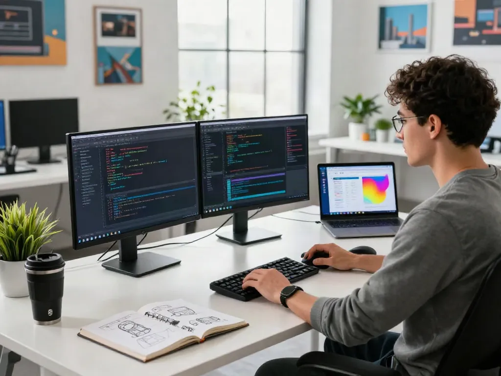 Software developer practicing instant indexing in a modern workspace.