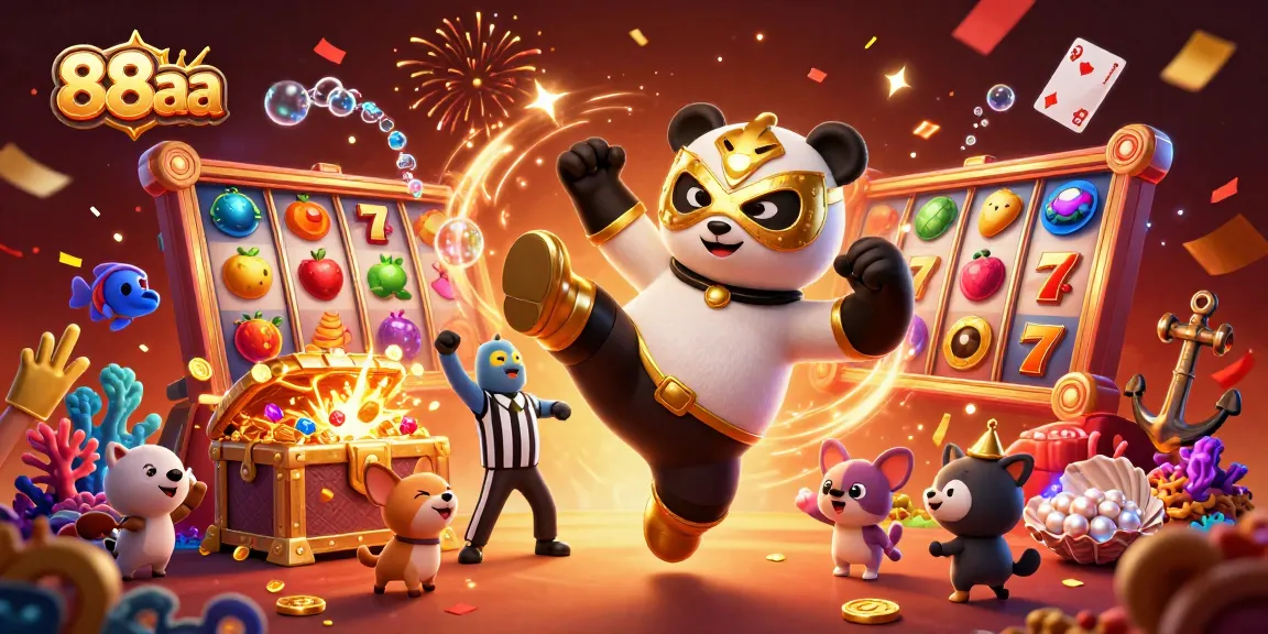 Engage in vibrant jackpot action with 88aa featuring a wrestling panda and lively animal crowd.