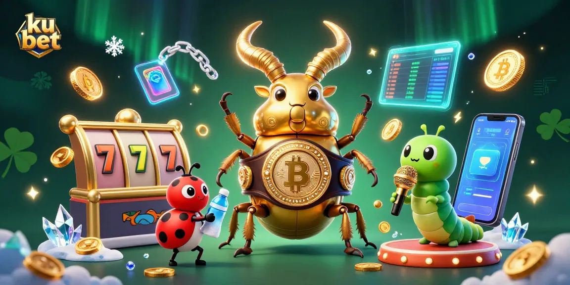 Join the excitement at ku bet with a golden stag beetle boxing champion in a vibrant casino scene.