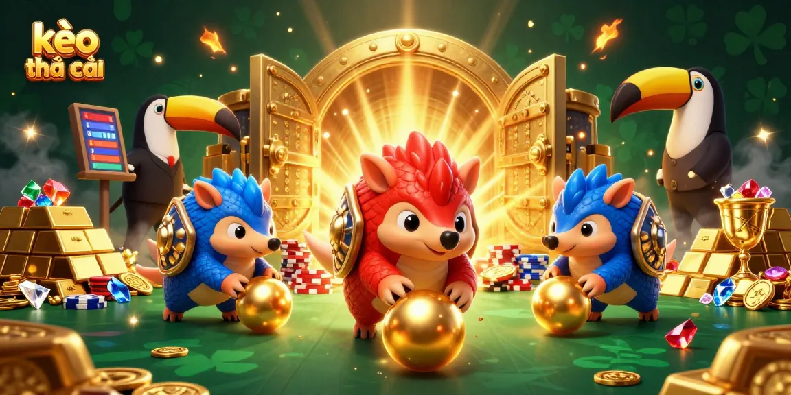 Engage with the kèo nhà cái gambling scene featuring vibrant pangolins, poker chips, and golden treasures.