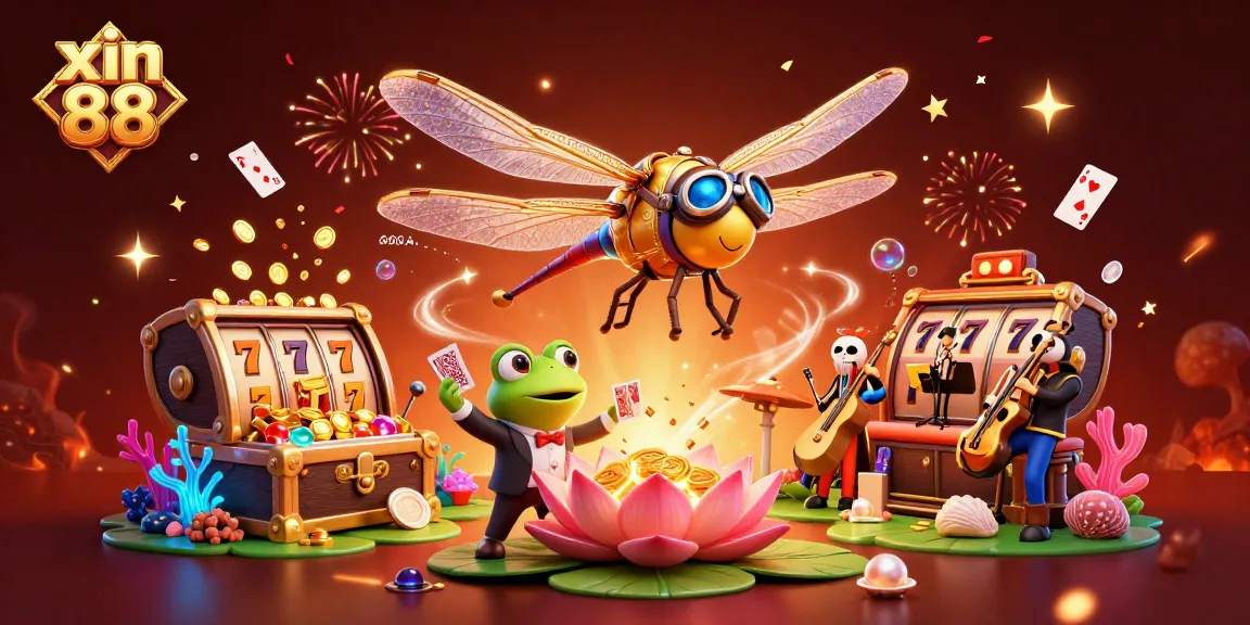 XIN 88 showcases a lively casino scene with vibrant characters and dynamic elements in an online gaming environment.