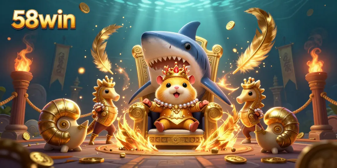 Experience thrilling fun at 58win's online casino with the golden hamster king and seahorse guards.