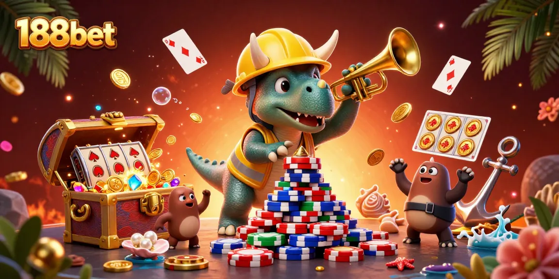 Experience exciting gameplay with 188bet through a vibrant 3D illustration celebrating casino creativity.