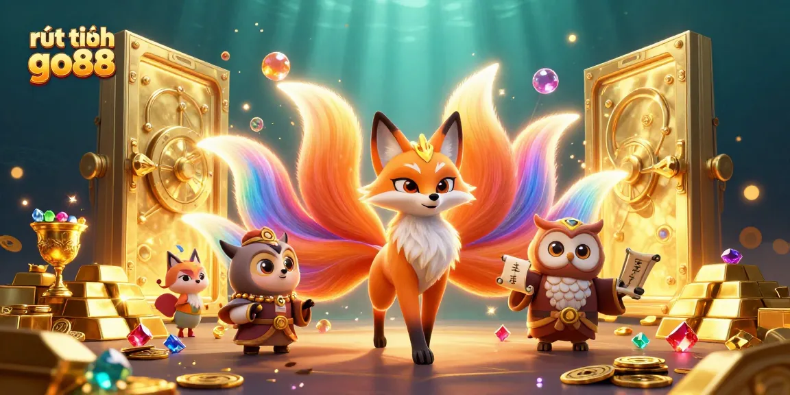 Experience the excitement of rút tiền go88 with vibrant 3D characters amidst jewels and treasures.