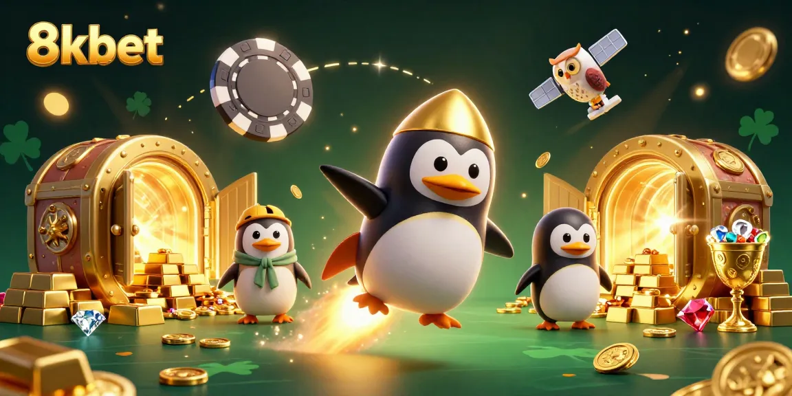 Engage with 8xbet's dynamic casino world as the golden penguin races toward fortunes, bursting with excitement.