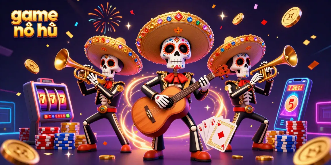 Experience the excitement of game nổ hũ with vibrant mariachi characters, coins, and slot symbols