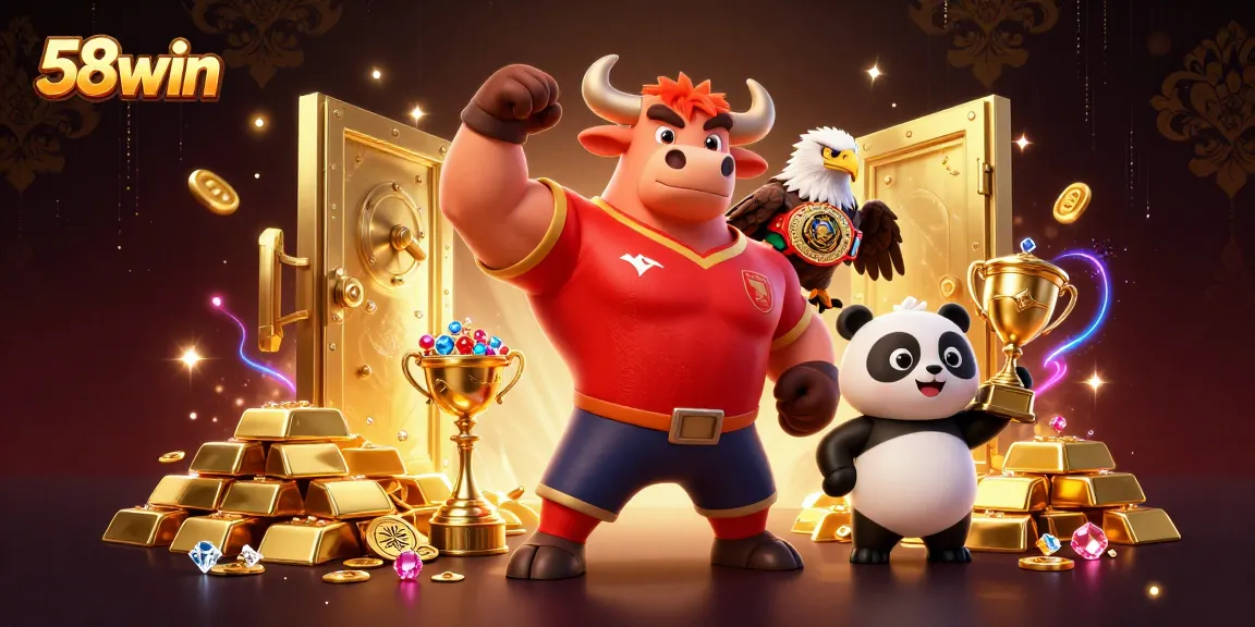 Win big at 58win with this vibrant casino illustration featuring excitement and treasures.