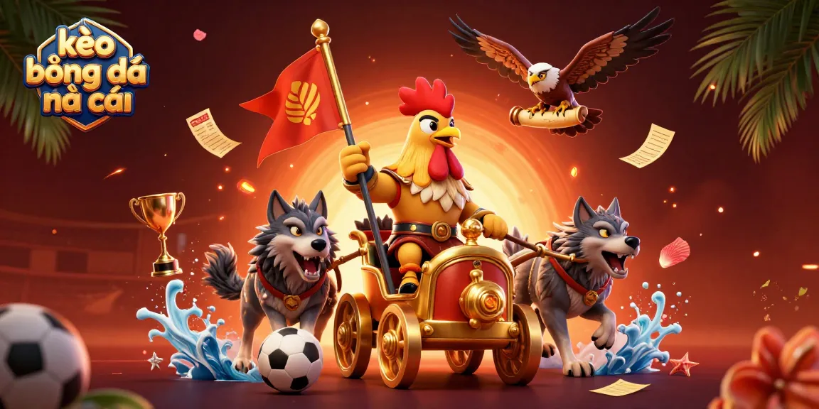 Experience thrilling betting action with kèo bóng đá nhà cái featuring a warlord rooster and sports elements.