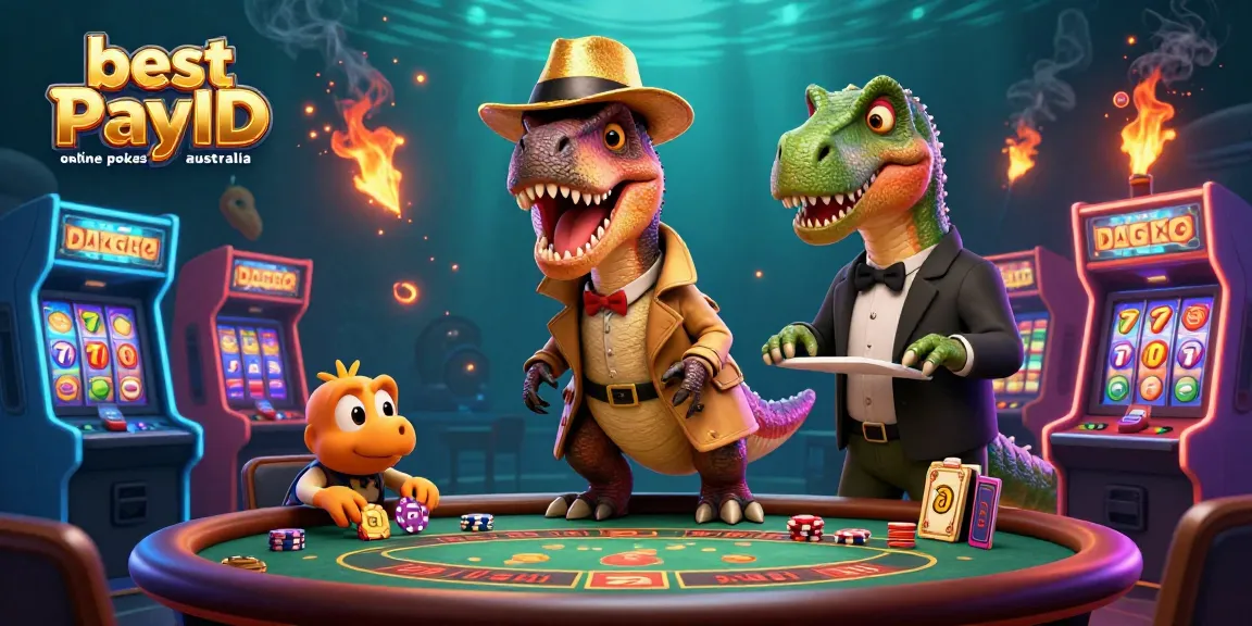 Unveil the excitement of the best PayID online pokies Australia in a vibrant casino scene featuring playful characters.