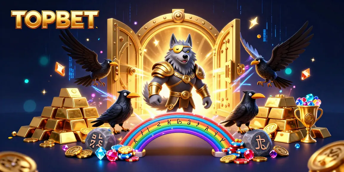 TOPBET offers an immersive casino experience with Odin and ravens amidst treasures and casino chips.