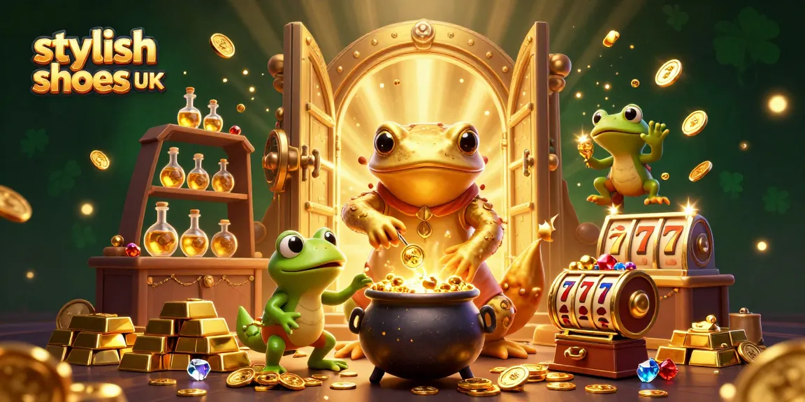 Experience stylish shoes UK with a thrilling casino scene featuring golden treasures and vibrant casino elements.