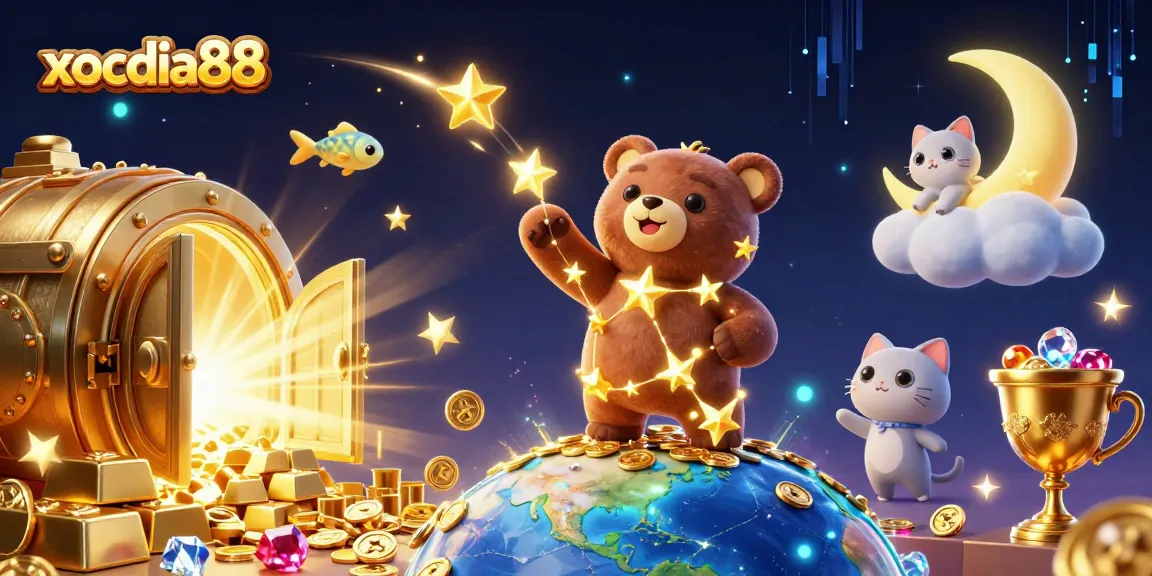 xocdia88 constellation bear collects coins in a spectacular casino-themed 3D illustration