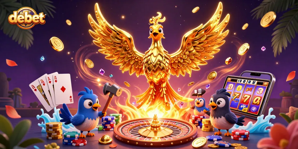 Experience debet with golden phoenix and dynamic casino elements in a vibrant 3D scene.