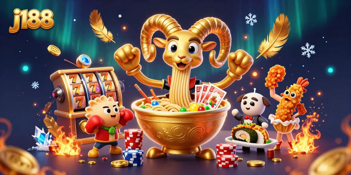 Join the excitement at j188 with a vibrant casino scene featuring unique 3D characters and colorful gaming elements.
