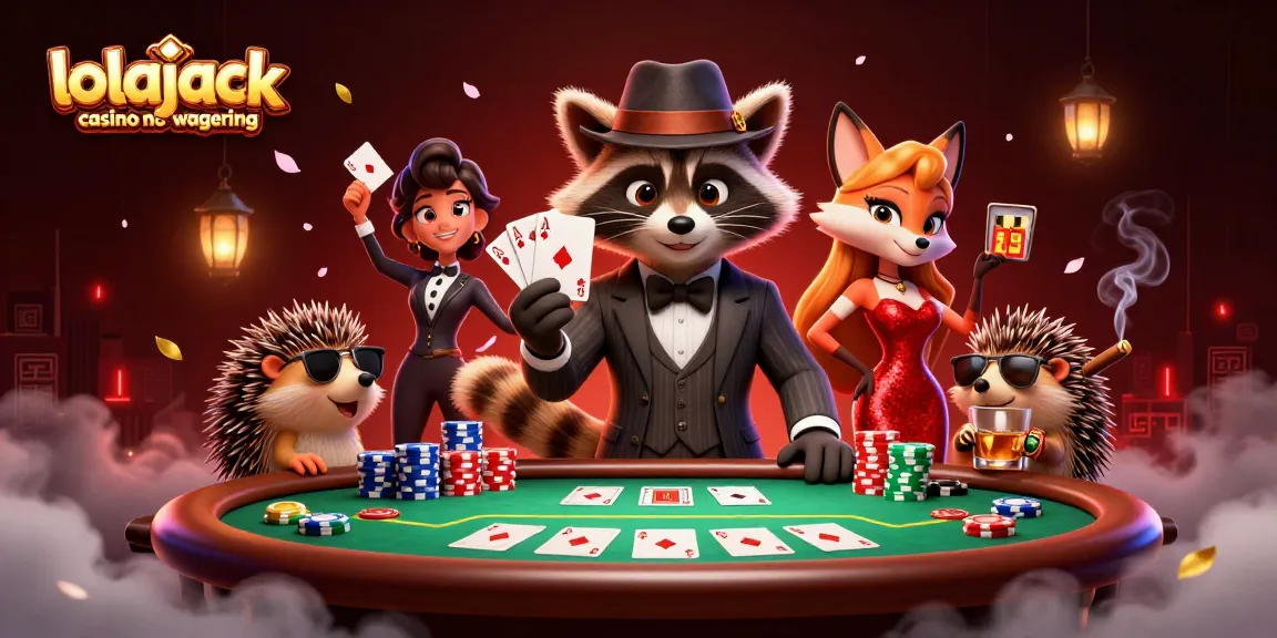 Join the excitement at lolajack casino no wagering with a charming raccoon and elegant fox in action.