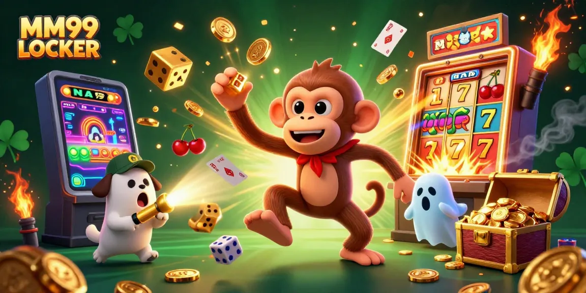 Experience the excitement at MM99 LOCKER with a whimsical poltergeist monkey and ghost-hunter tracking thrilling casino wins.