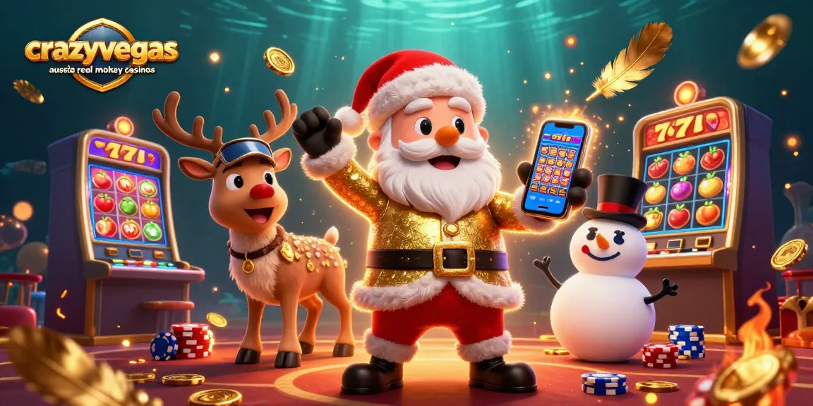 Experience the excitement of crazyvegas aussie real money casinos with Santa, his reindeer dealer, and a poker chip snowman.