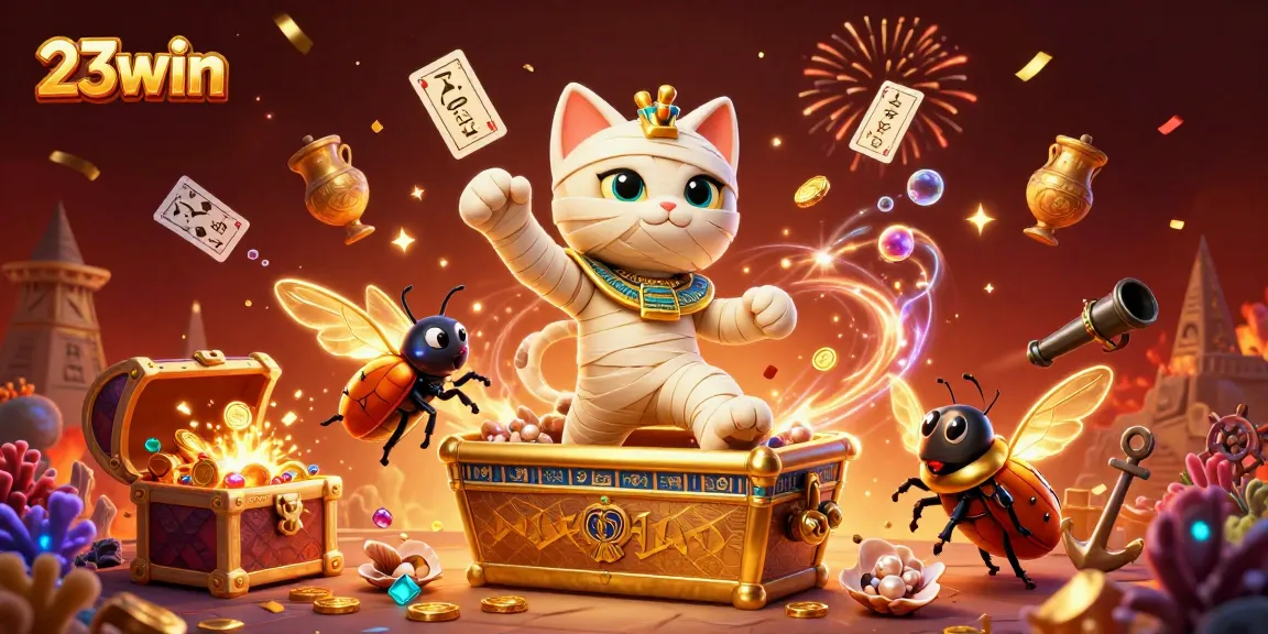 Engage with the thrilling world of 23win through vibrant casino-themed illustrations featuring jackpots and winning moments.