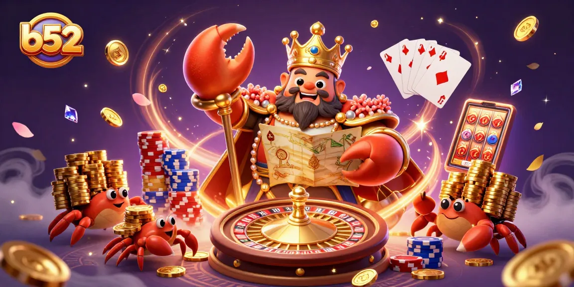 Experience the exciting world of b52 with a golden crab emperor and treasures in a vibrant casino setting.