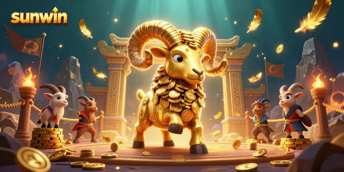 Engage in thrilling action with sunwin as a golden ram forges forward, symbols of luck and fortune abound.